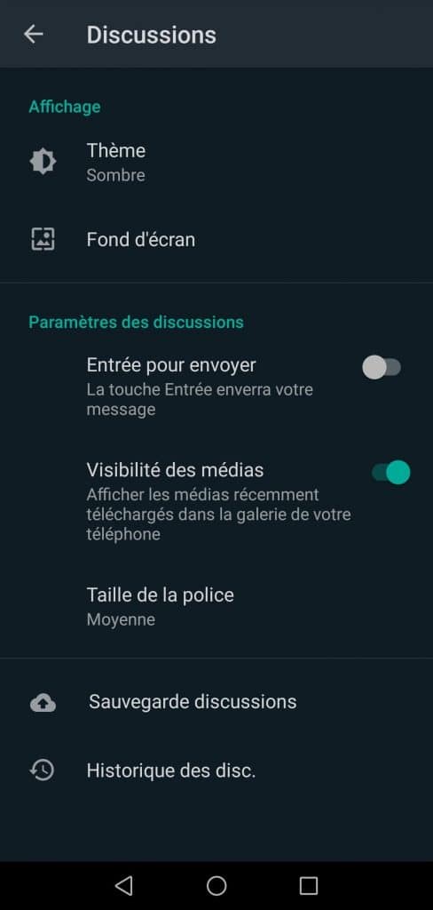 L’activation du mode Sombre WhatsApp sur Android
