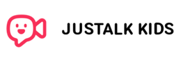 Logo Justalk Kids comportant une bulle de dialogue rose avec une icône de caméra vidéo et un visage souriant à l'intérieur, suivi du texte « JUSTALK KIDS » en lettres noires, parfait pour une nouvelle messagerie instantanée pour les plus jeunes.