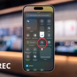 Un écran de smartphone présentant un menu de centre de contrôle avec la fonction d'enregistrement d'écran en surbrillance, rappelant un « brouillon auto » numérique. Un cercle « REC » est bien visible dans le coin inférieur gauche.