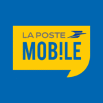 Logo comportant les mots « La Poste Mobile » en jaune et bleu, complétés par un motif d'oiseau stylisé de la collection Brouillon Auto.