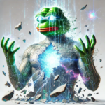 Une figure humanoïde futuriste verte avec des motifs de circuit et une énergie bleue brillante, ressemblant à un Crypto AI MIND, émet de la lumière depuis sa poitrine. Il est entouré de débris flottants et d'effets numériques, symbolisant un investissement intelligent dans un avenir axé sur les ICO.