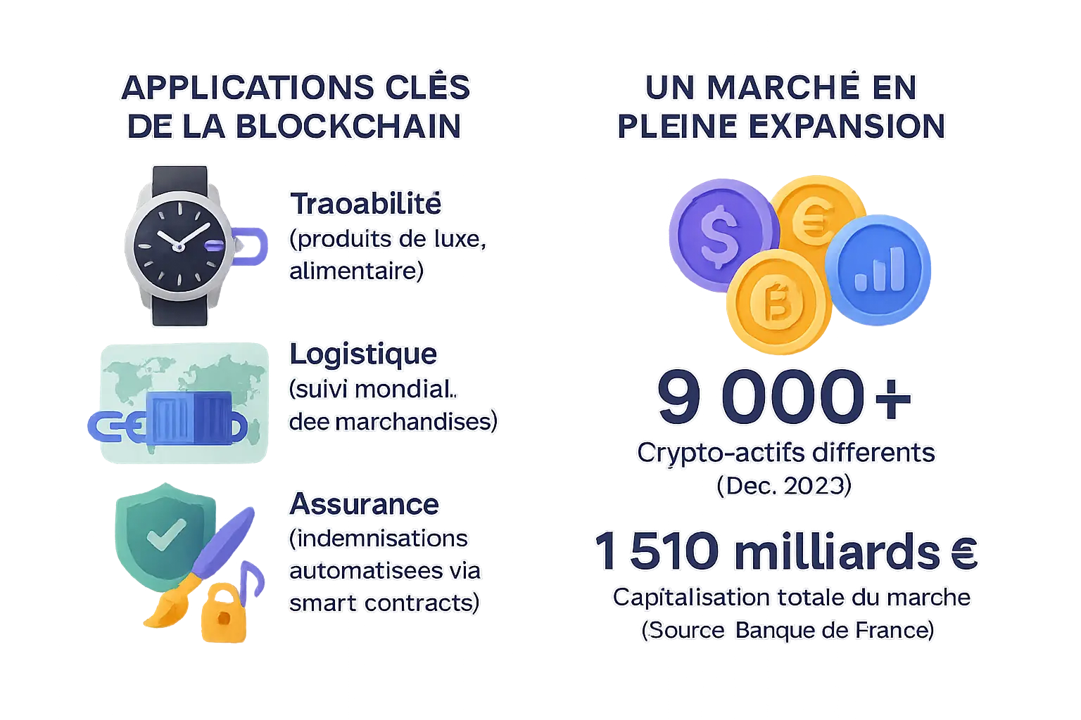 Illustration des applications concrètes de la blockchain