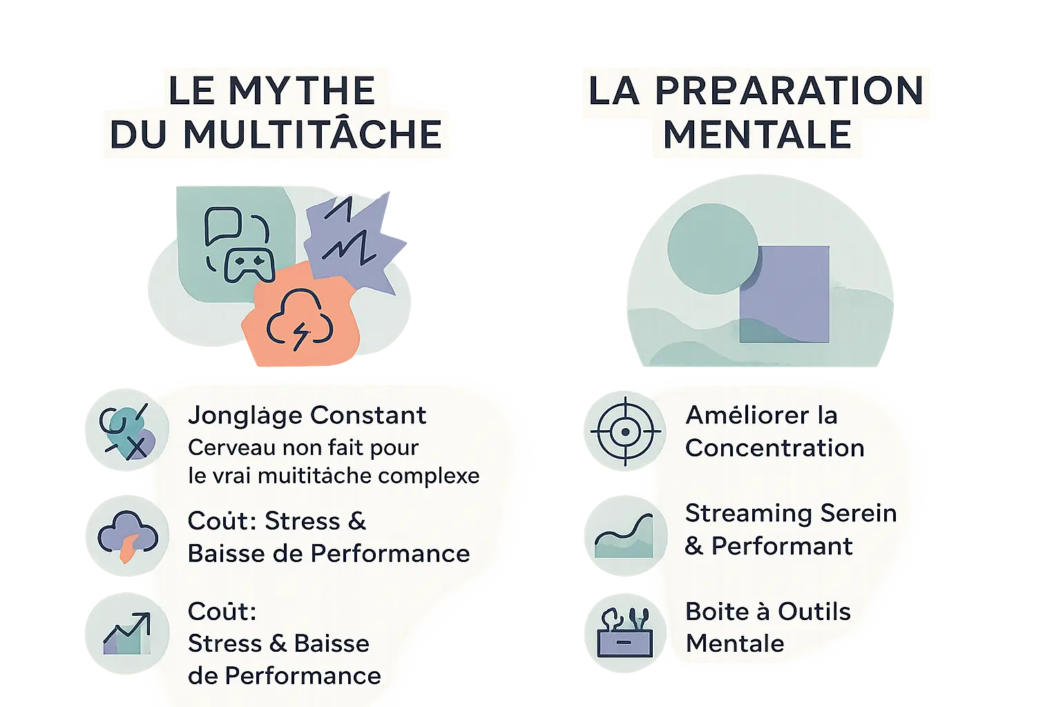 Représentation visuelle d'un streamer jonglant entre différentes tâches en simultané
